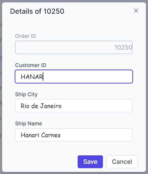 Child grid customizing the edited row input element in dialog