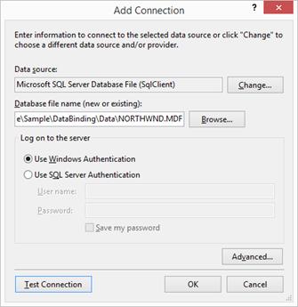 Choose the database through the visual studio