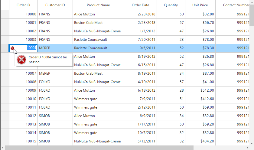 Windows forms datagrid displays error icon while validating the numeric value