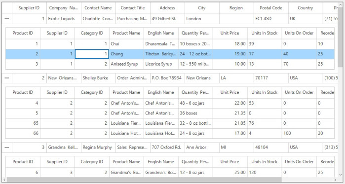 Windows forms datagrid displays manually generated relation based on the supplier and product
