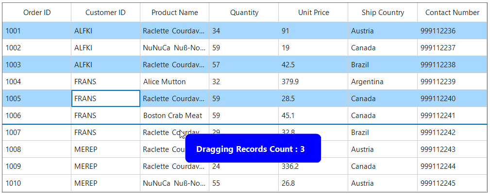 Customized Drag Preview Row