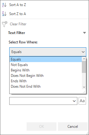 Text Filter Dialog