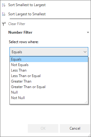 Number Filter Dialog