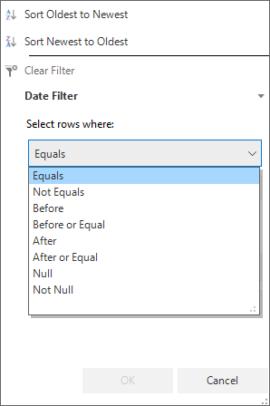 Date Filter Dialog
