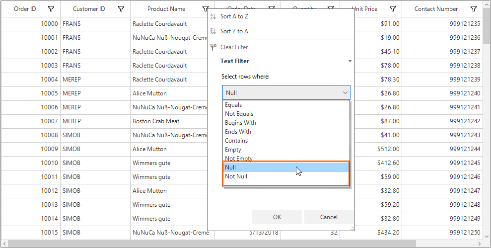 Filtering Null Values
