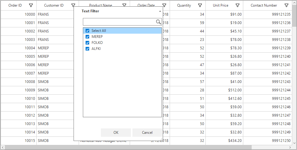 Displaying Custom Filter Control for Filtering