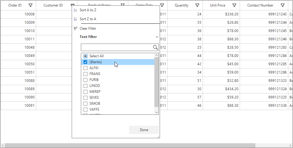Filtering Null Values