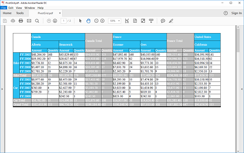 Exporting pivot grid to PDF