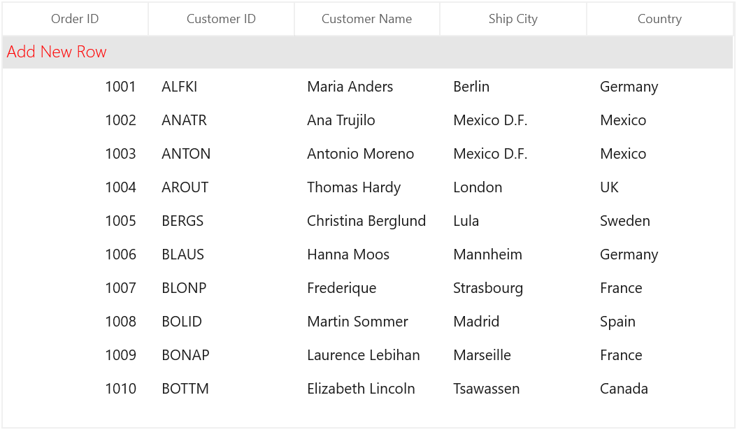 Displays Add New Row Text as Watermark in WinUI DataGrid