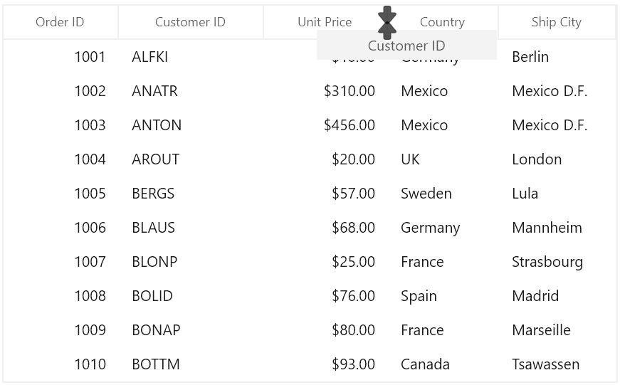 Drag and Drop the Column in WinUI DataGrid