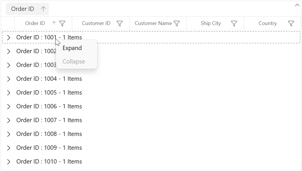 Context Flyout for Group Caption Rows in WinUI DataGrid