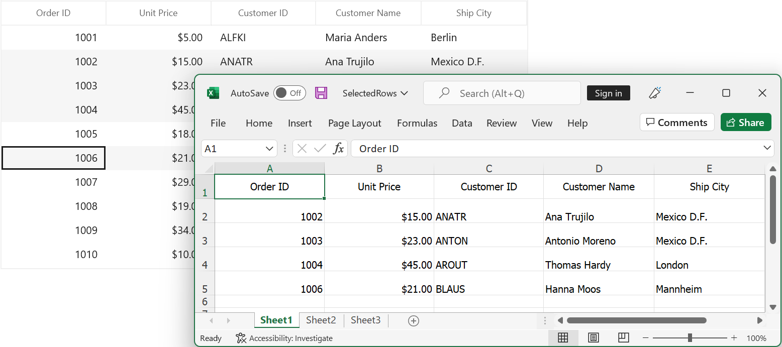 Exporting Selected Items only to Excel in WinUI DataGrid