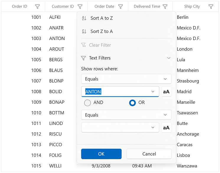 WinUI DataGrid with Advanced Filter