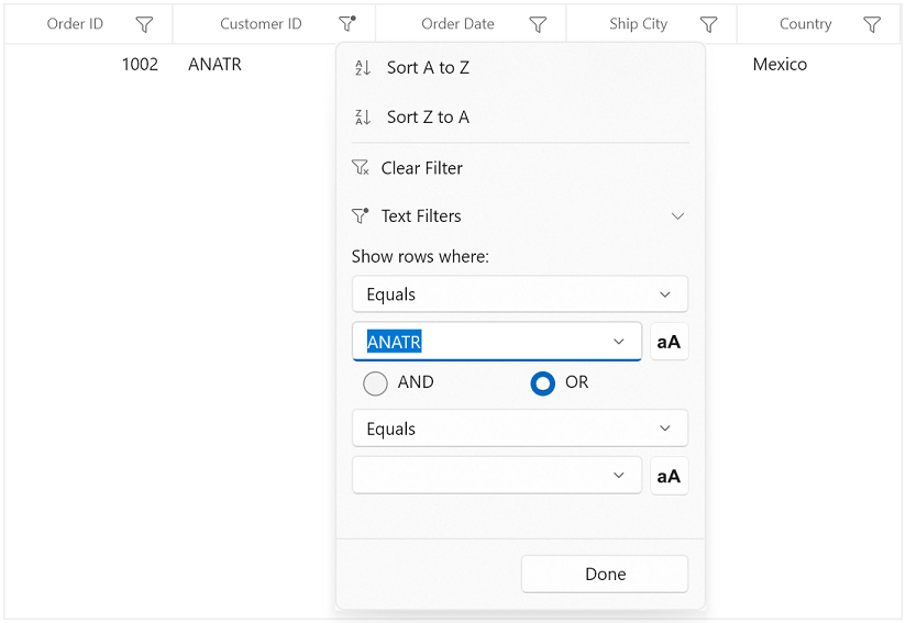 Advanced Filter with Immediate Filter in WinUI DataGrid
