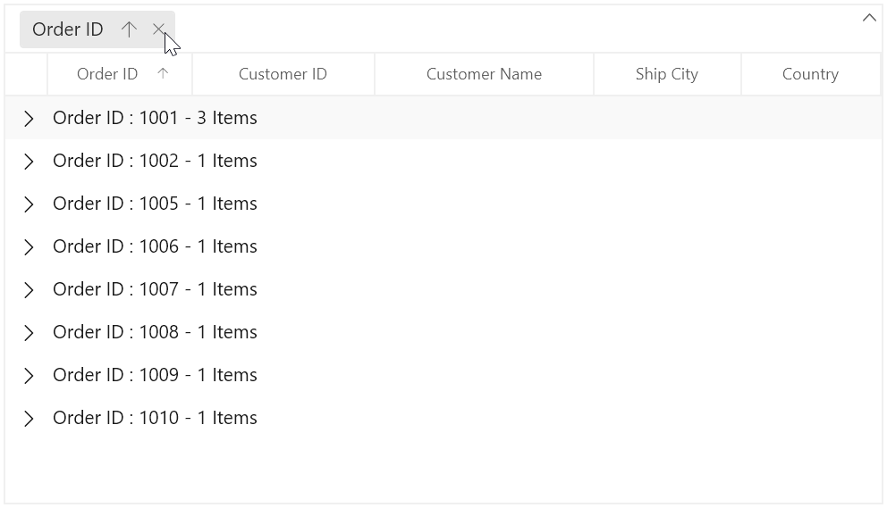 WinUI DataGrid Column without Grouping