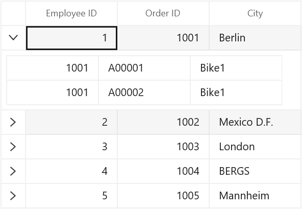 WinUI DataGrid displays Master Details View with Hidden Header Row
