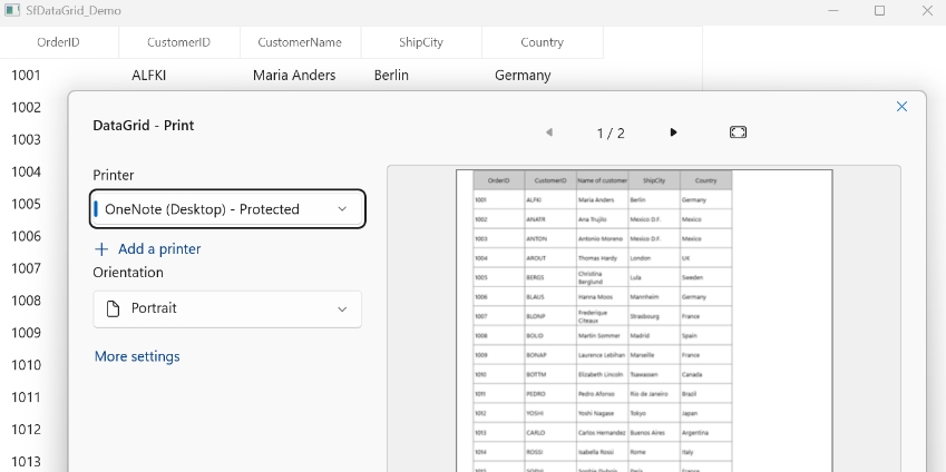 Customized Header Text in WinUI DataGrid Printing