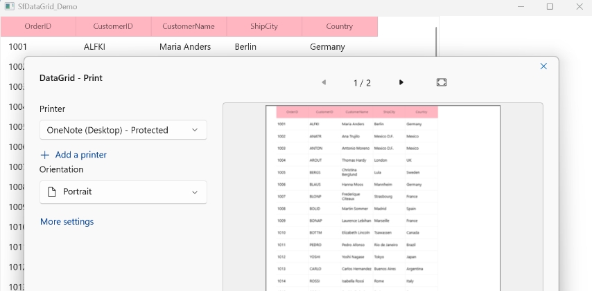 WinUI DataGrid Printing with Styling