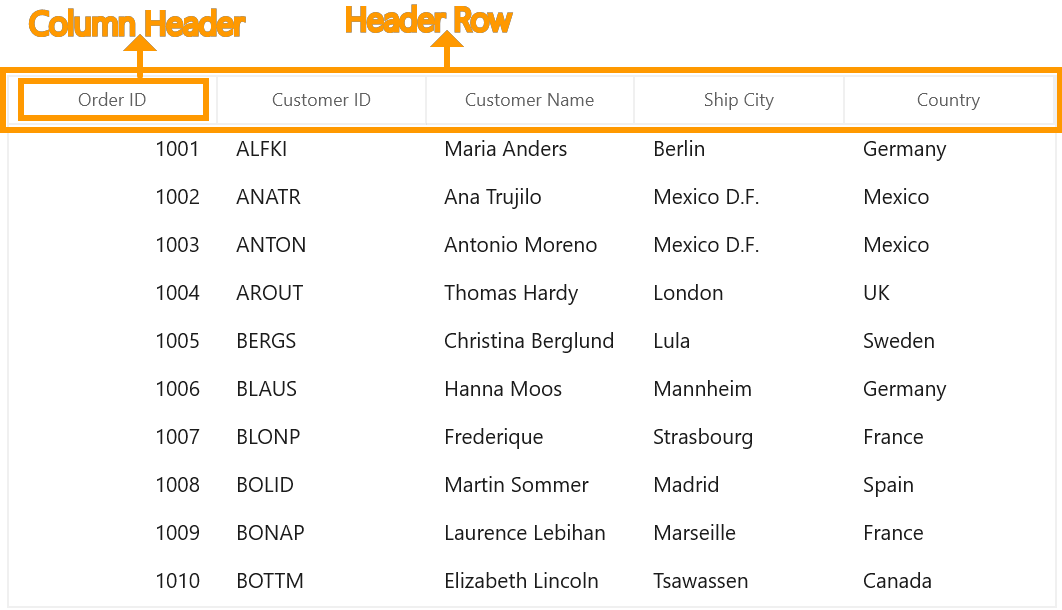WinUI DataGrid Header Row with Column Header
