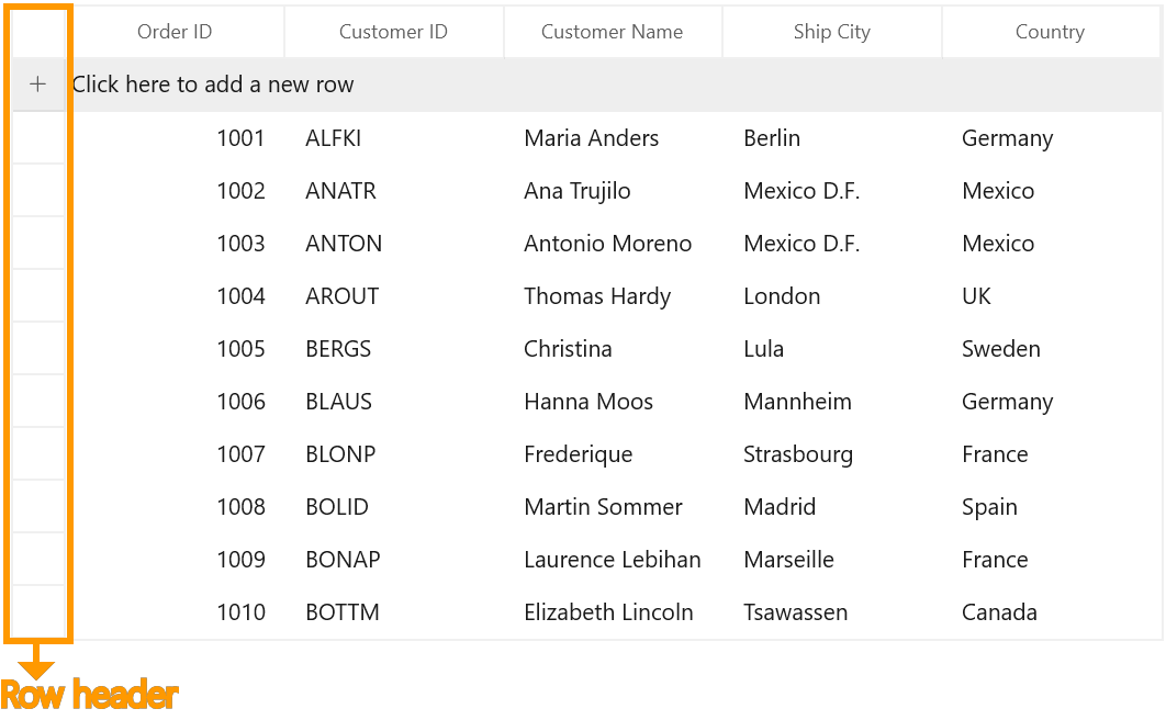 WinUI DataGrid Row Header