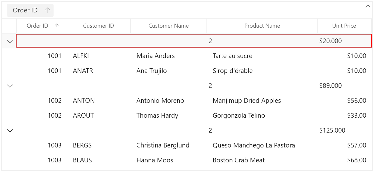 WinUI DataGrid displays Caption Summary on Column Basics