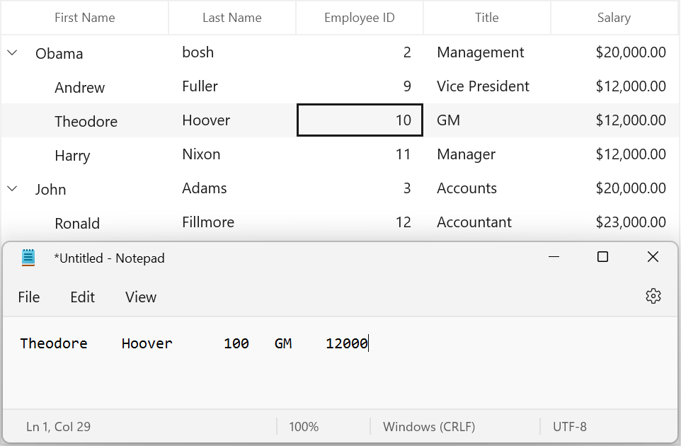 WinUI treegrid shows with Copied data customized through CopyCellContent event