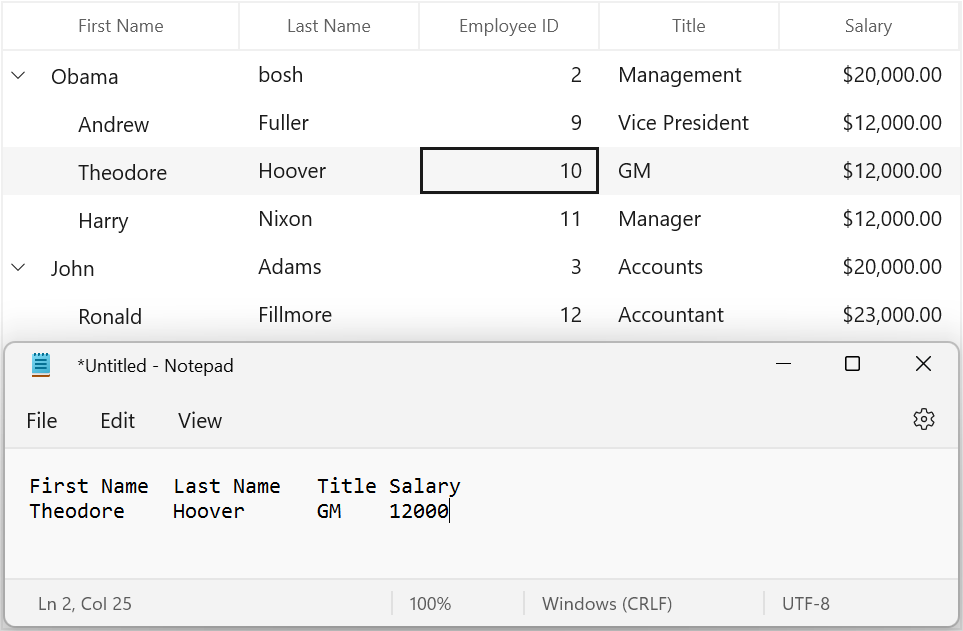 WinUI treegrid shows with Copy operation for a column handled through CopyCellContent event