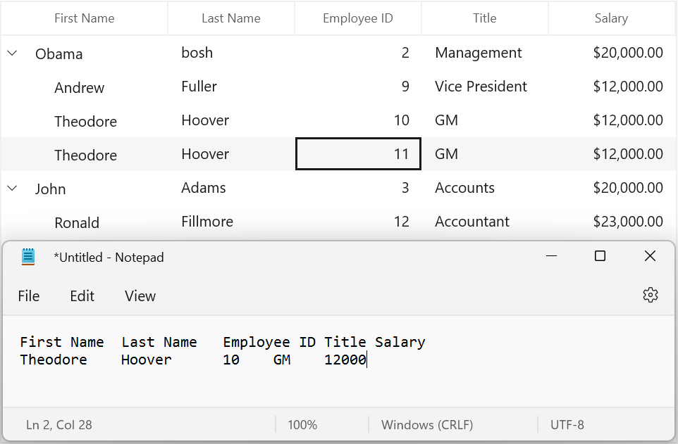WinUI treegrid shows with Paste operation of a column is handled through PasteCellContent event