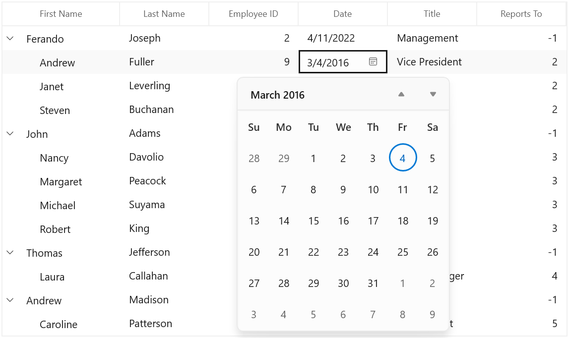 WinUI TreeGrid Column with DateColumn