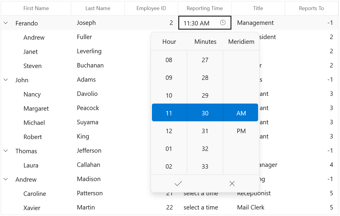 WinUI TreeGrid Column with TimeColumn