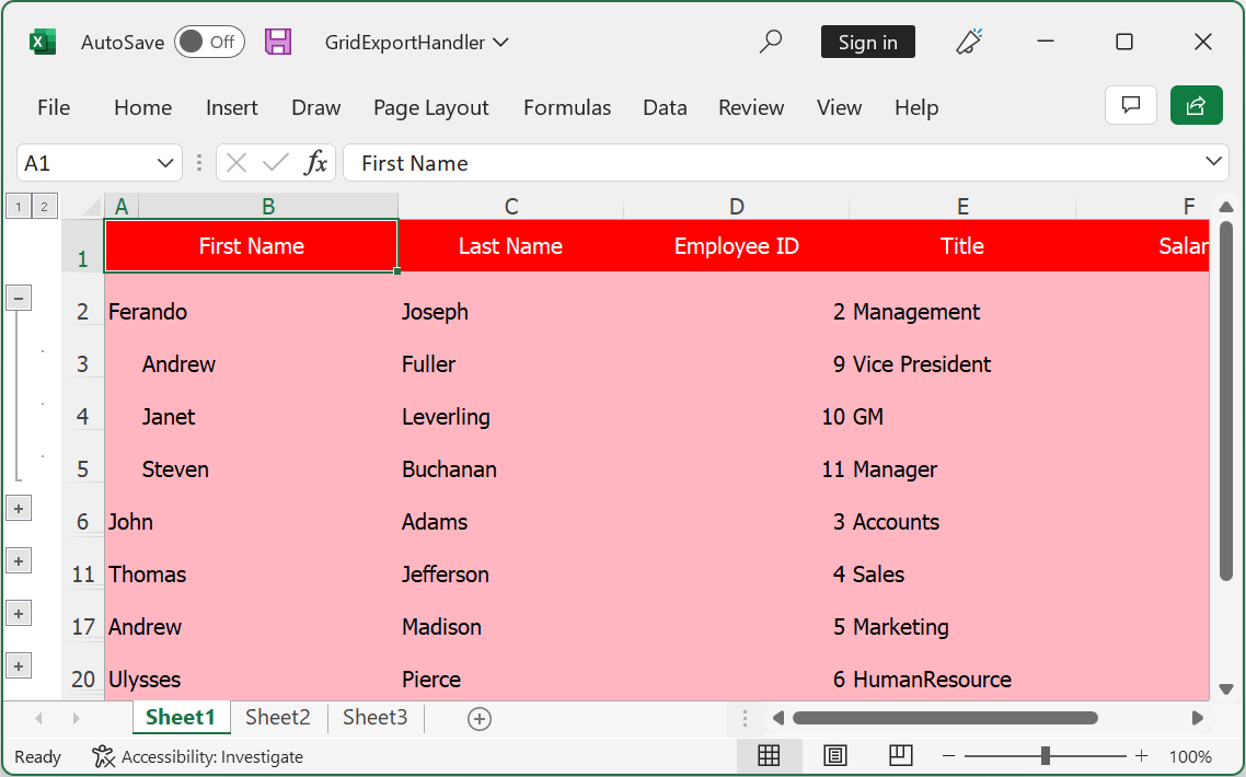 WinUI TreeGrid displays Customized Cell Style based on CellType in Exported Excel