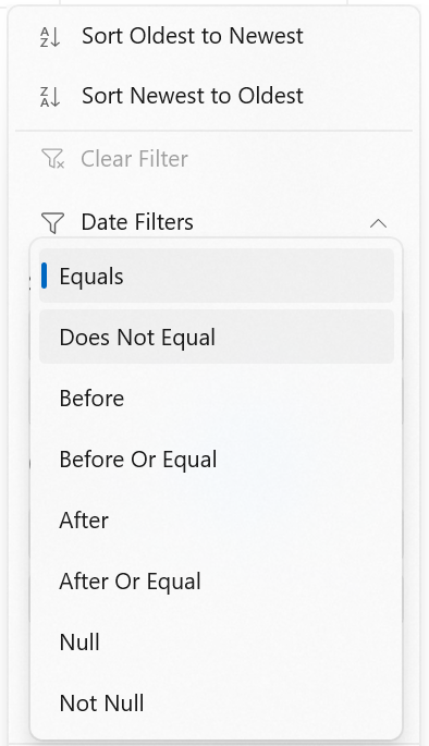 Displays Date Filter in WinUI TreeGrid