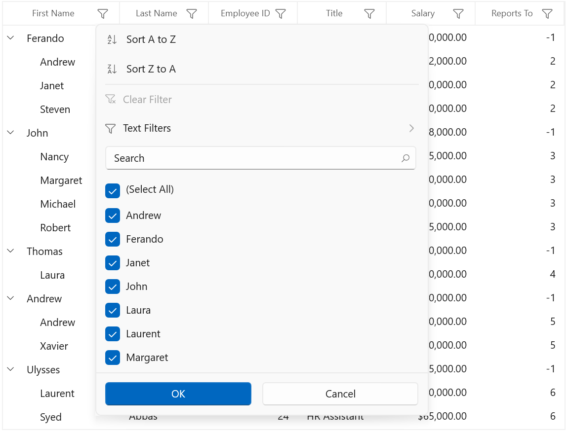Customizing Filter Popup Size in WinUI TreeGrid