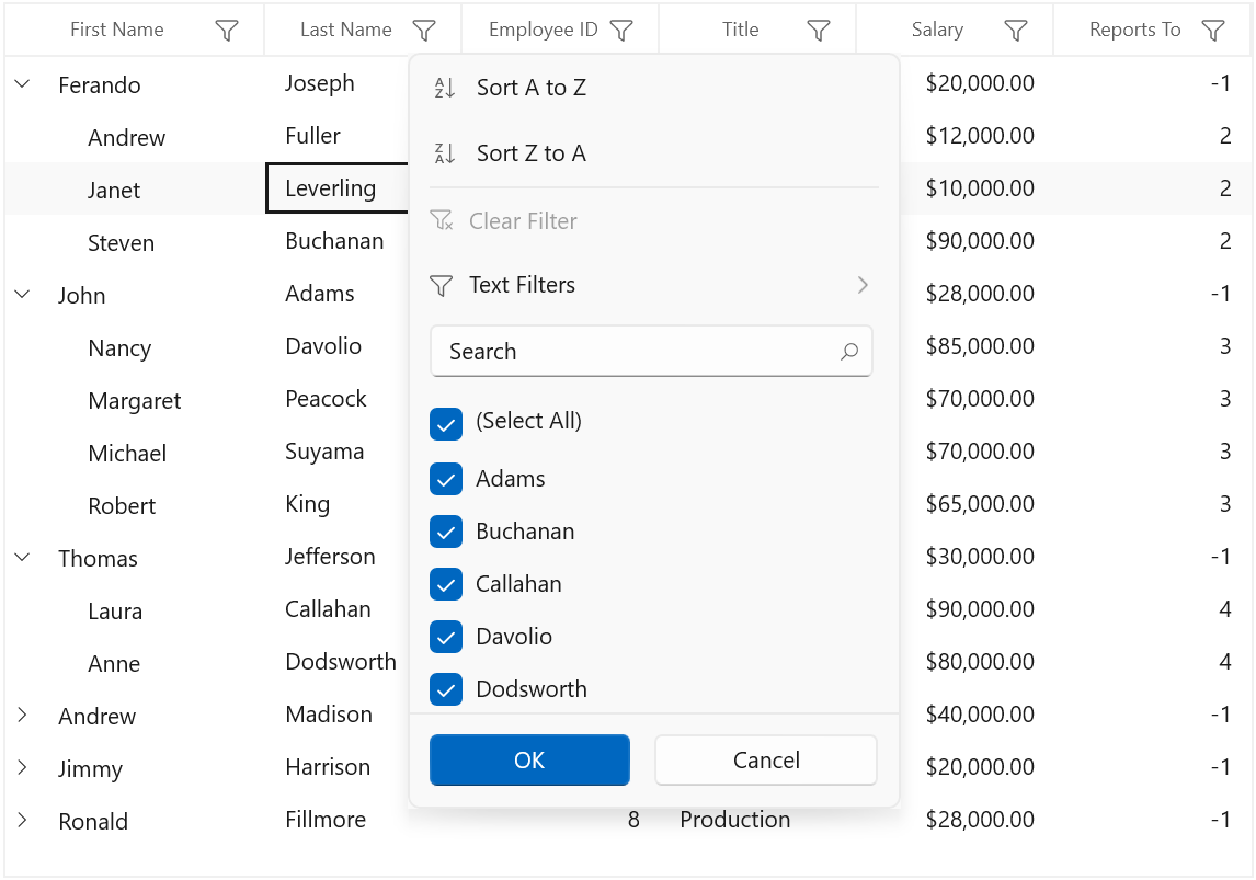 Filtering in WinUI TreeGrid