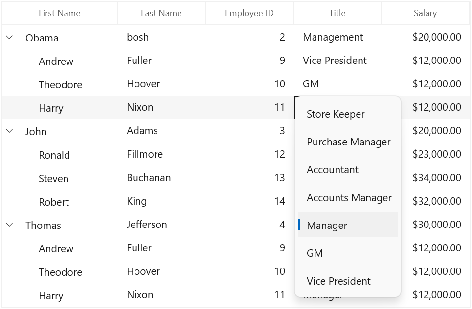 Shown binding comboboxcolumn ItemsSource from ViewModel in WinUI TreeGrid