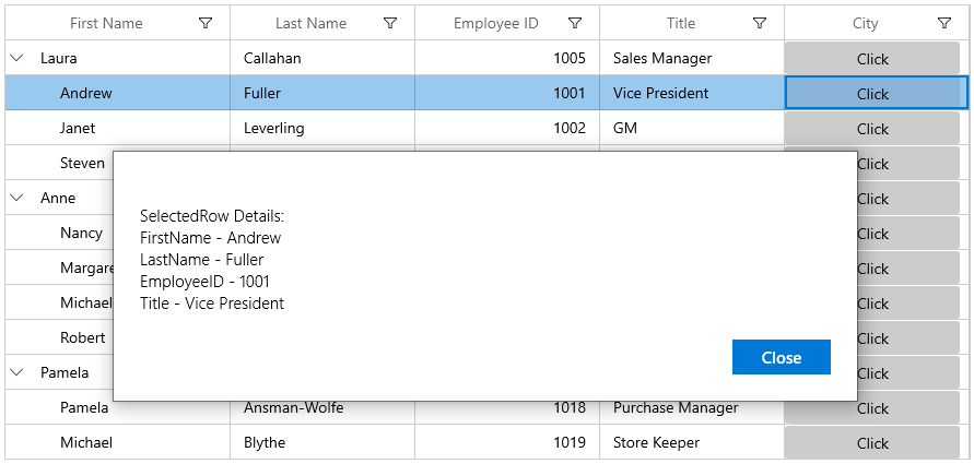 Shown button command binding to viewmodel in WinUI TreeGrid