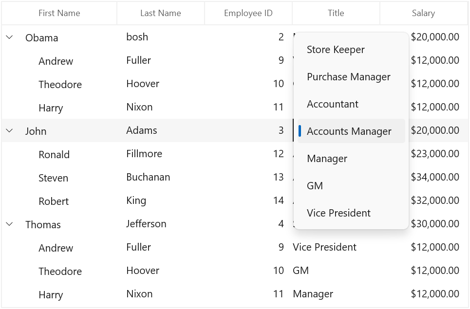 Shown combobox inside data template binding MVVM in WinUI TreeGrid