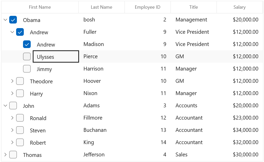 CheckBoxSelectionMode as default demo for WinUI TreeGrid