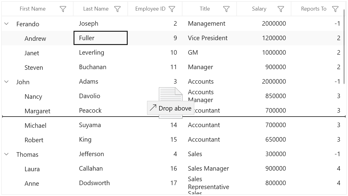 Drag and Drop the Row in WinUI TreeGrid