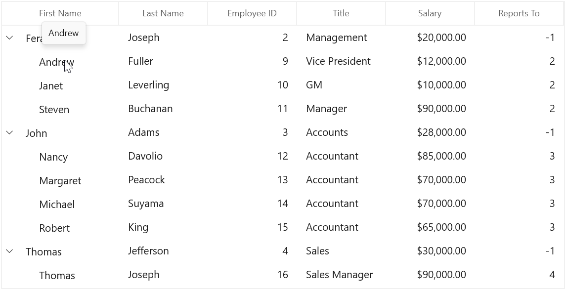 Showing ToolTip for record cell in WinUI TreeGrid