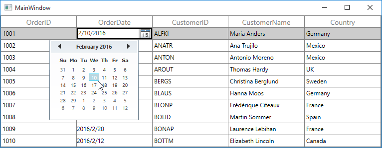 WPF DataGrid with DatePicker Control