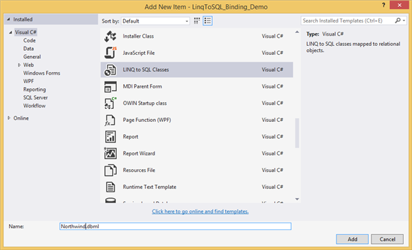 Create the data model from LINQ to SQL
