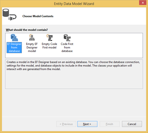 Choose the model contents from visual studio