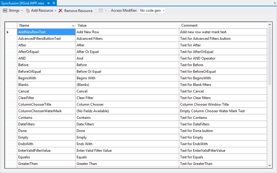 WPF DataGrid Resource File