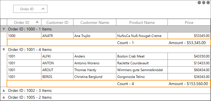 WPF DataGrid displays Group Summary on Column Basics