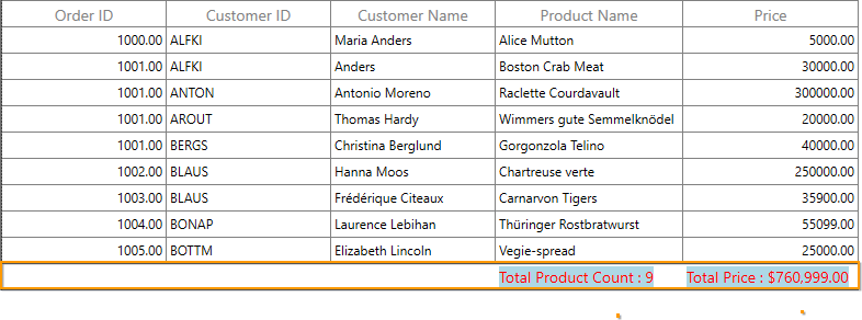 WPF DataGrid with Table Summary based on Column using Template