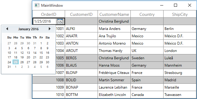 Customizing Unbound Row behavior with DatePicker in WPF DataGrid Cell