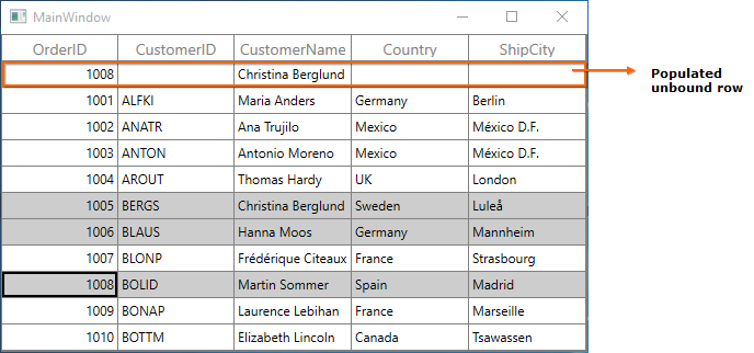 Populating data with Unbound Row in WPF DataGrid