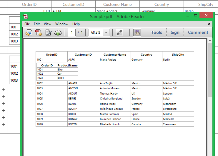 Exporting PDF File from WPF MasterDetailsView DataGrid