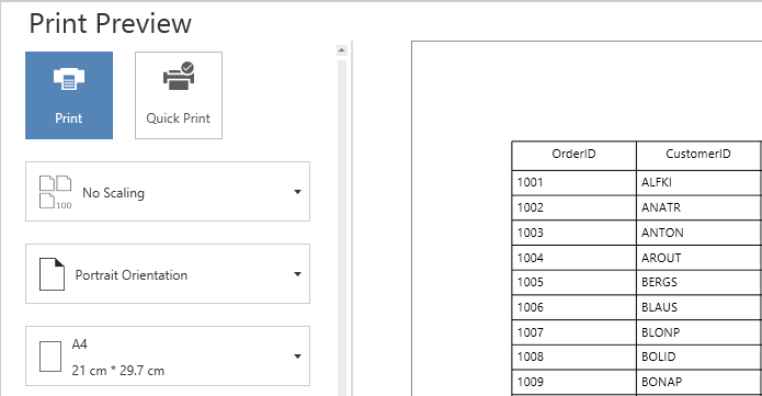 WPF DataGrid displays Print and Quick Print Buttons in Print Preview Window